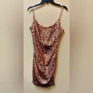 S.Y.L.K. NWT Rose Gold Sequin Spaghetti Strap Mini Party Dress Sz L